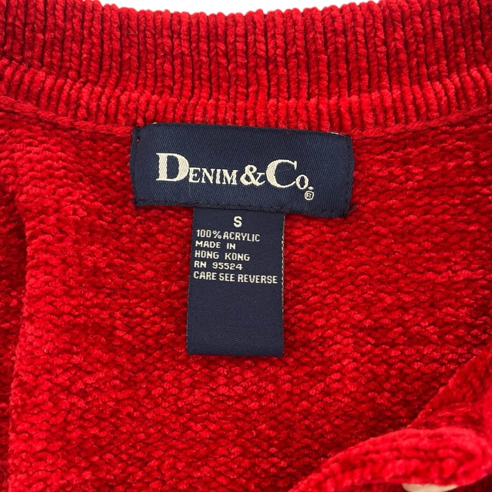 Vintage 90s Denim & Co. red chenille cardigan sweater S - Picture 14 of 15